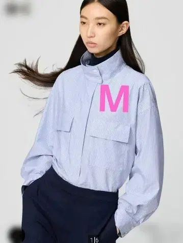 중고 코튼 스탠드 카라 셔츠 자켓 UNIQLO C 블루 M 사이즈