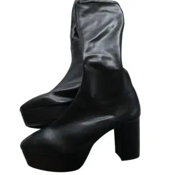 에스페란자 스트레치 블랙 롱 부츠 통굽 갸루