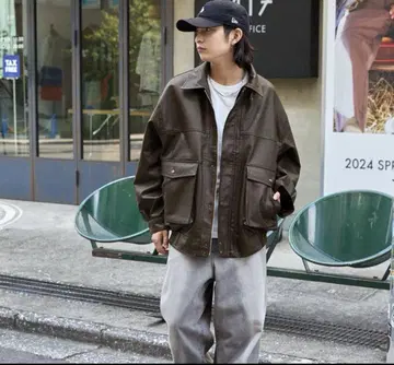 MONO-MART 남성용 다크 브라운 가죽 자켓 L 블루종