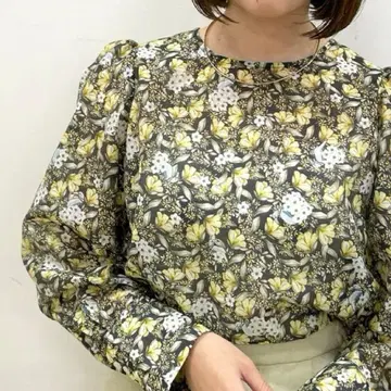 Omekashi 꽃무늬 새 보타니컬 퍼프 슬리브 블라우스