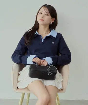 chico 자수 장식 카라 니트 폴로