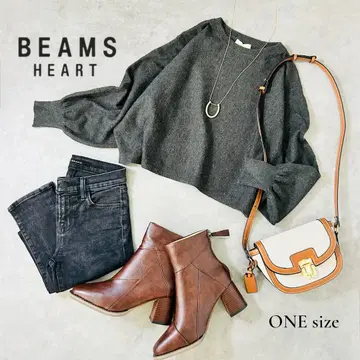 BEAMS HEART 돌먼 슬리브 니트 그레이 루즈 실루엣