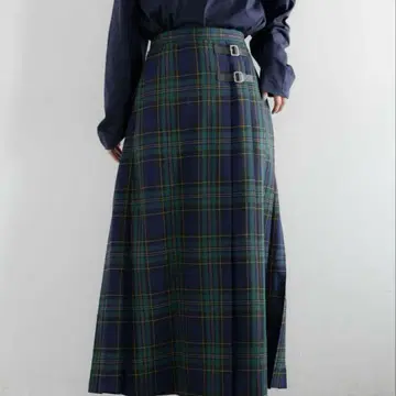 RAGEBLUE 퀼트 체크 플리츠 스커트