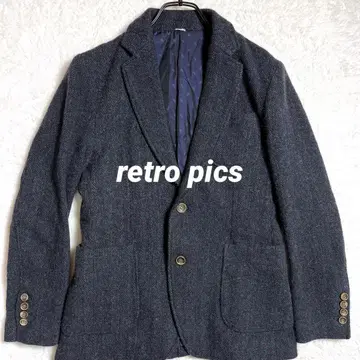 Retro Pics. 트위드 테일러드 자켓 안감 페이즐리 네이비