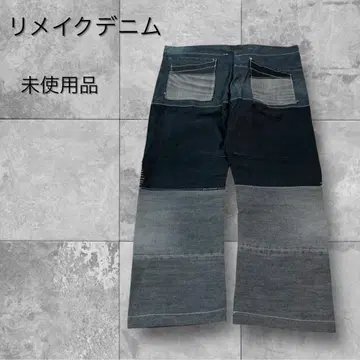 리메이크 데님 미사용품 클레이지 패턴 다크톤 와이드 레그