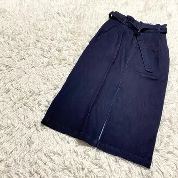 살롱 벨트 포함 롱 스커트 데님 프론트 슬릿 캐주얼