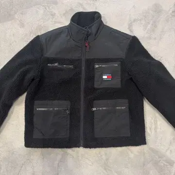 TOMMY JEANS 블랙 플리스 자켓 L