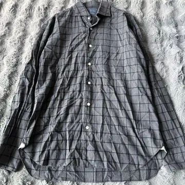 BARBA 체크 무늬 셔츠 42 16 1/2 그레이 x 네이비 긴팔 셔츠