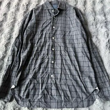 BARBA 체크 무늬 셔츠 42 16 1/2 그레이 x 네이비 긴팔 셔츠