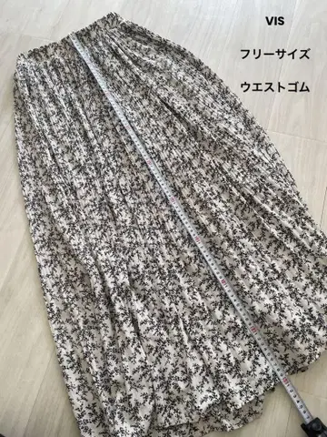 VIS 꽃무늬 플리츠 롱 스커트 여성용 허리밴딩