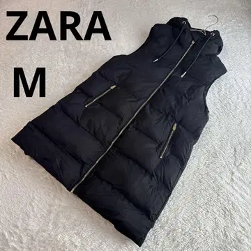 ZARA 후드 부착 블랙 다운 롱 베스트