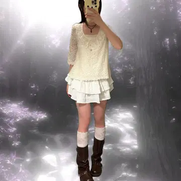 00s 코켓 모리걸 페어리 그런지 올 패턴 레이스 상의