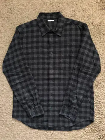 새상품급 GU 플란넬 셔츠 L 블록 체크 블랙 지유