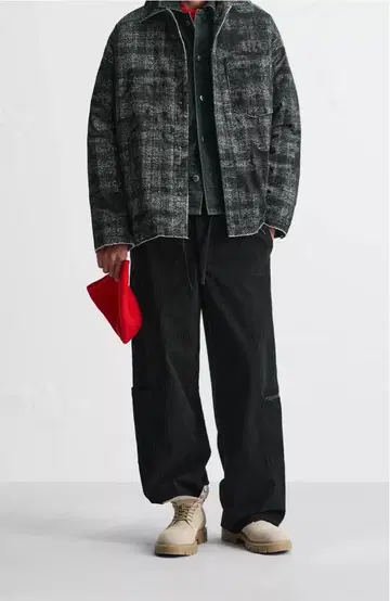 부드러운 ZARA MAN 와이드 팬츠 코듀로이 카고 팬츠