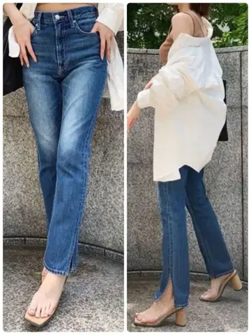 EVRIS 슬릿 디테일 다크 블루 데님
