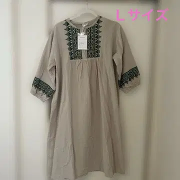 면린넨 7부 소매 자수 원피스