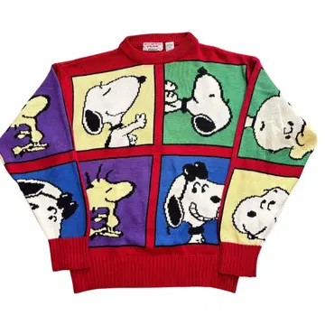 80s 90s 구제 의류 피넛 스누피 코튼 니트 스프루스 올 패턴