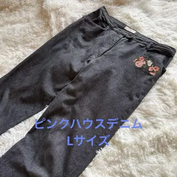 핑크하우스 데님 팬츠 자수 블랙 L
