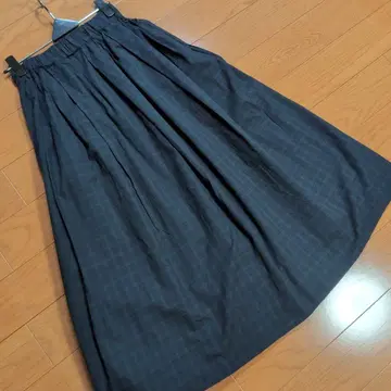 MidiUmi 다크 체크 플레어 스커트 허리밴딩 면 100%