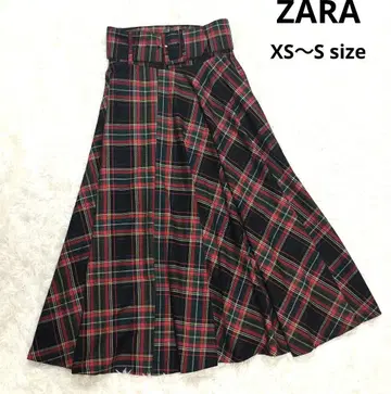 새상품급 ZARA 벨트 포함 타탄 체크 플레어 스커트 XS S