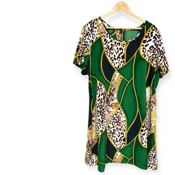 SHEIN 2XL 그린 레오파드 무늬 반팔 원피스 그린 미국 빈티지 의류