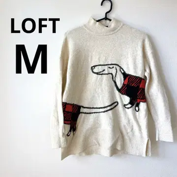 LOFT 강아지 디자인 니트 스웨터 M 사이즈 스웨터 화이트 빨간색