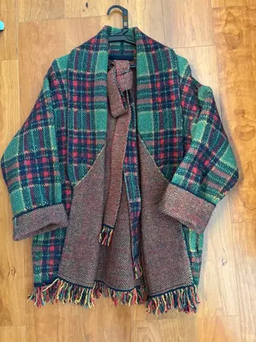 45rpm 융모 니트 타탄 체크 숏코트