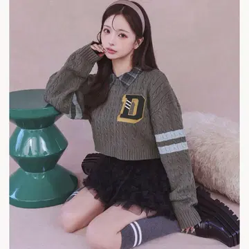 칼리지 와펜 숏 니트탑 다리치