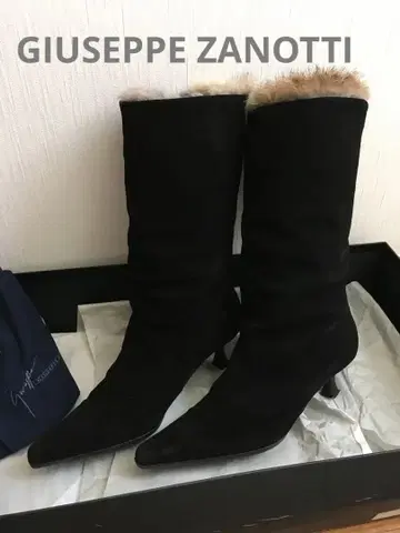 쥬세페 자노티 퍼 장식 스웨이드 부츠 블랙