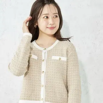 MERY 배색 니트 자켓 베이지