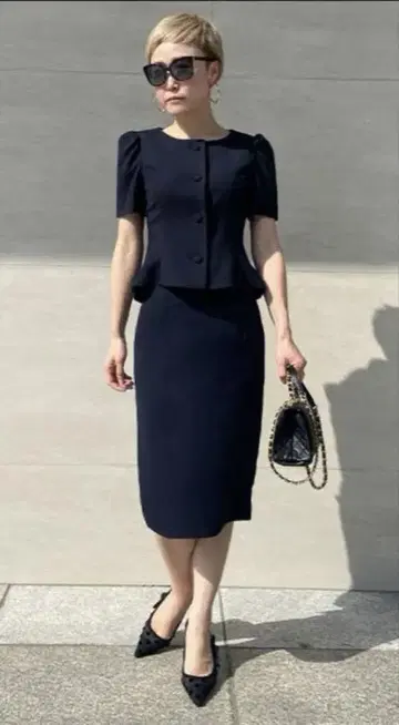 JENNE 오드리 플럼 반팔 자켓 M 네이비