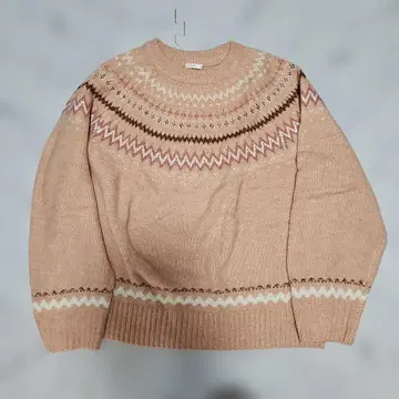 노르딕 무늬 스웨터 L 사이즈 핑크