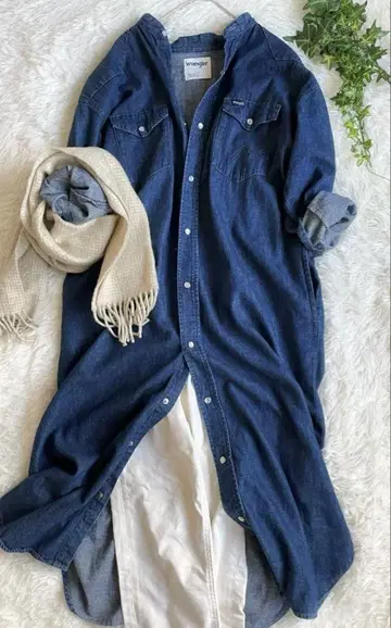 SHIPS Wrangler 데님 노카라 롱 셔츠 원피스 I라인