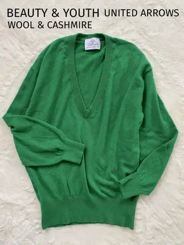 UNITED ARROWS 울 캐시미어 V넥 긴팔 스웨터 그린
