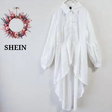 왕홍 발레코어 쉬인 비대칭 셔츠 원피스 벌룬 소매 M