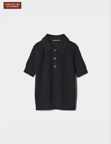 린넨 코튼 오픈 워크 폴로 스웨터