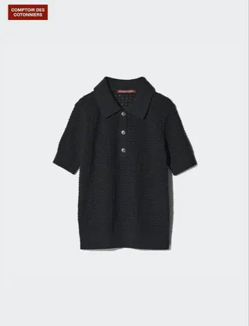 린넨 코튼 오픈 워크 폴로 스웨터