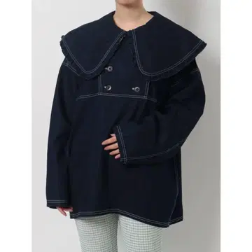 merry jenny 데님 빅 칼라 프릴 블라우스
