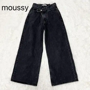 MOUSSY 크로스 허리 와이드 스트레이트 블랙 0 데님