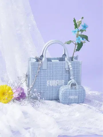 FURFUR 트위드 로고 토트백 색스 블루