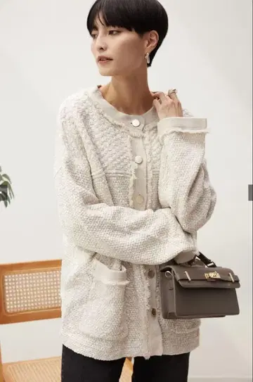 [ 새상품급 ] AZUL by MOUSSY 자카드 노카라 가디건