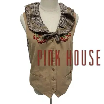 PINK HOUSE 베스트 자수 패치워크 체리 체크 프릴