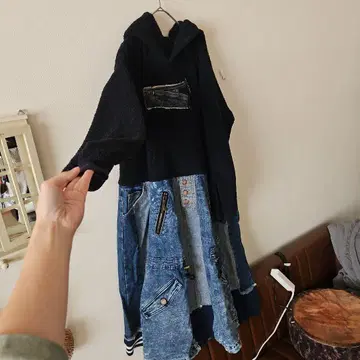 [ 하나뿐인 ] 데님 리메이크 보아 후드티 x 데님 리메이크 원피스