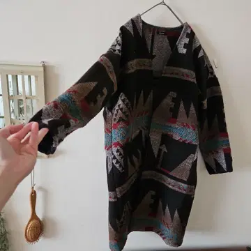기하학 패턴 니트 롱 코트