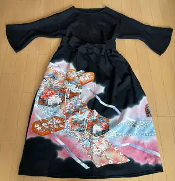 기모노 리메이크 블랙 전통 예복 기모노 원피스 빅 사이즈