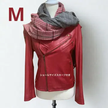 [새상품급] 가죽 라이더 자켓 빨간색 red M 울 스카프 포함