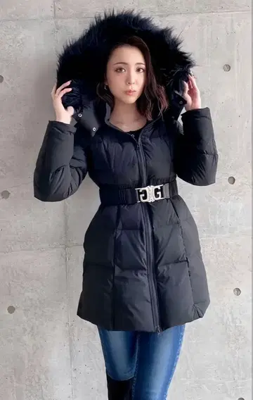 GYDA 블랙 롱 다운 자켓 블랙 벨트 포함