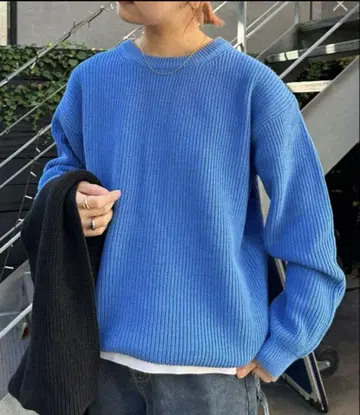 새상품급 차오패닉 티피 라인 배색 니트 블루 스웨터