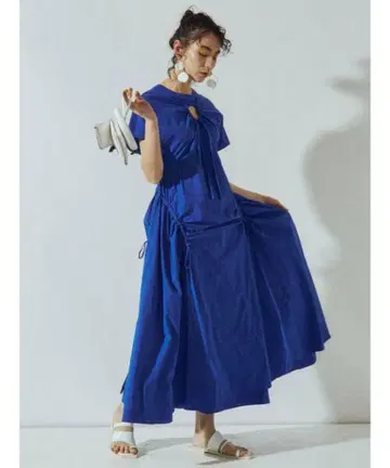 UN3D. 서클 개더 원피스 블루 36 사이즈