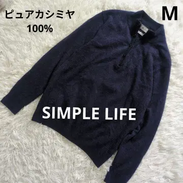 SIMPLE LIFE 퓨어 캐시미어 100% 니트 남성용 M 지퍼 네이비